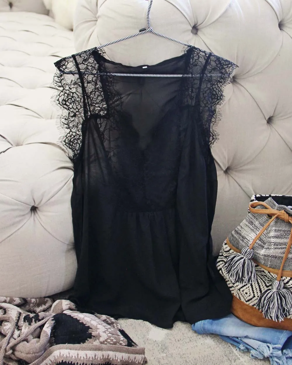 Eyelash Lace Cami in Black