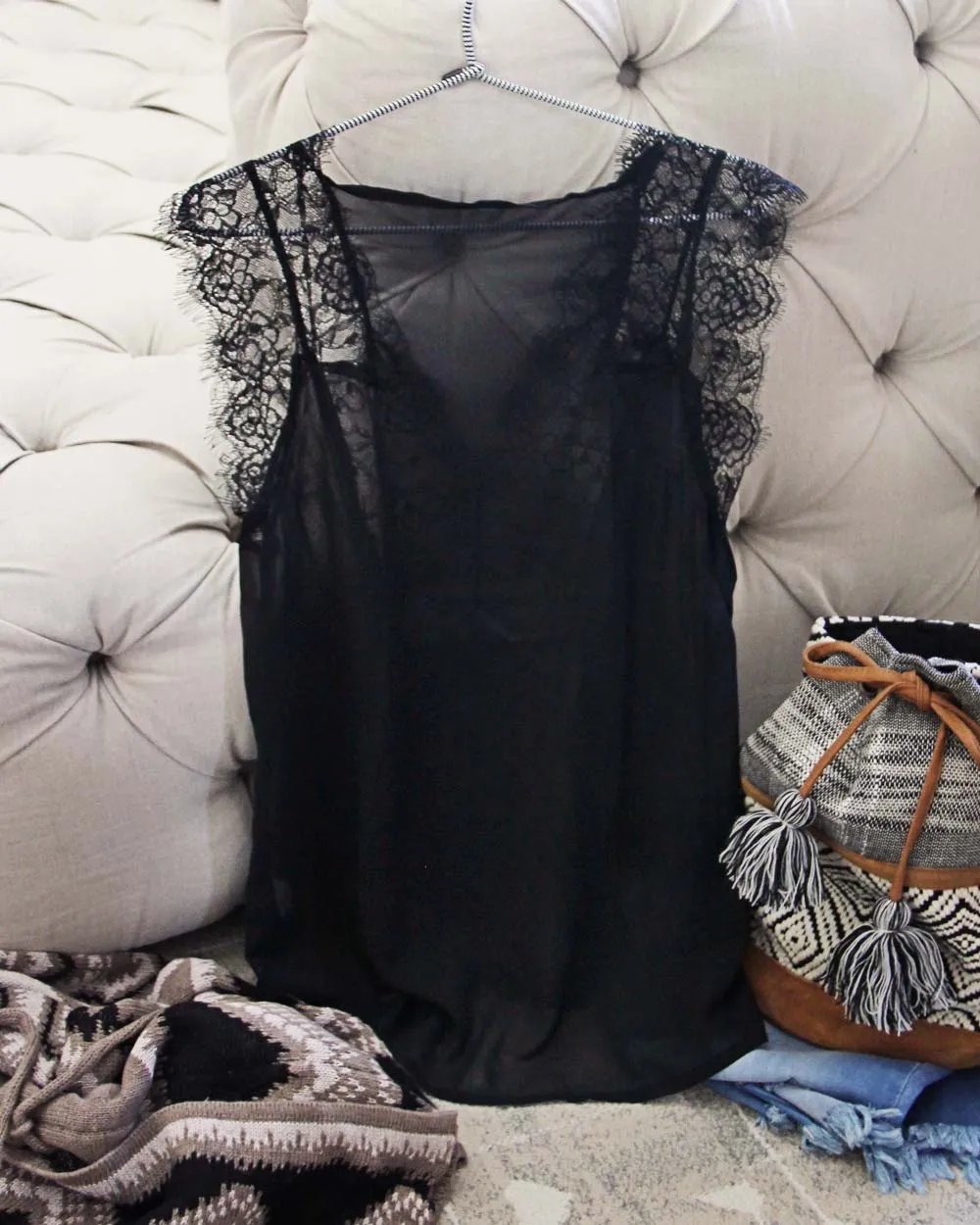 Eyelash Lace Cami in Black