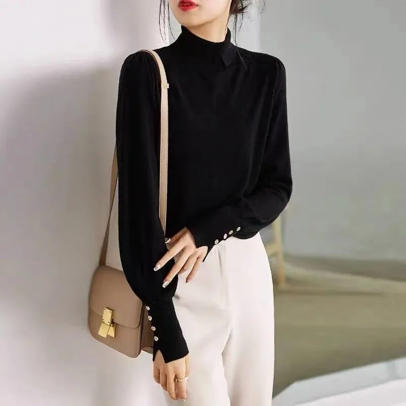 Fashionkova  Autumn Winter 2022 New Turtleneck Wool Sweater Women's Fashion Foreign Style Lantern Sleeve Cashmere Knit Top