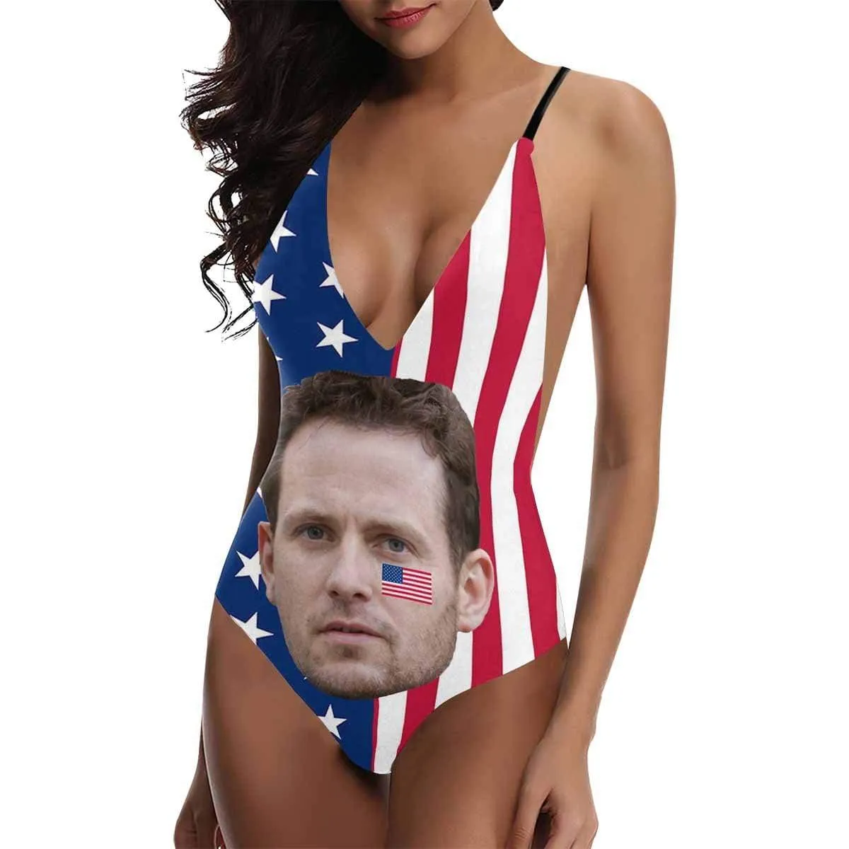 #Flagbathingsuit#Independence Day 4th of July Boat Trip-Custom Boyfriend Face Swimsuit National Flag Women's One-Piece Bathing Suit Girlfriend Gift