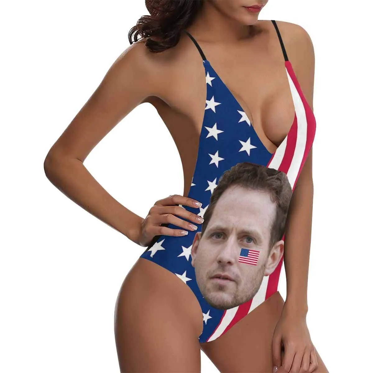 #Flagbathingsuit#Independence Day 4th of July Boat Trip-Custom Boyfriend Face Swimsuit National Flag Women's One-Piece Bathing Suit Girlfriend Gift