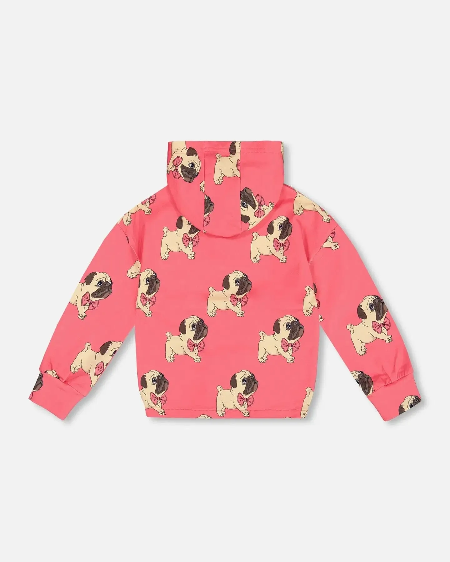 Fleece Hooded Cardigan Magenta Printed Pug