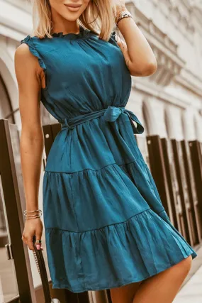 Frill Tied Round Neck Sleeveless Tiered Dress