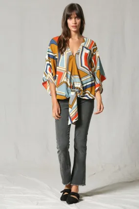 Geometric Print V Neck Blouse