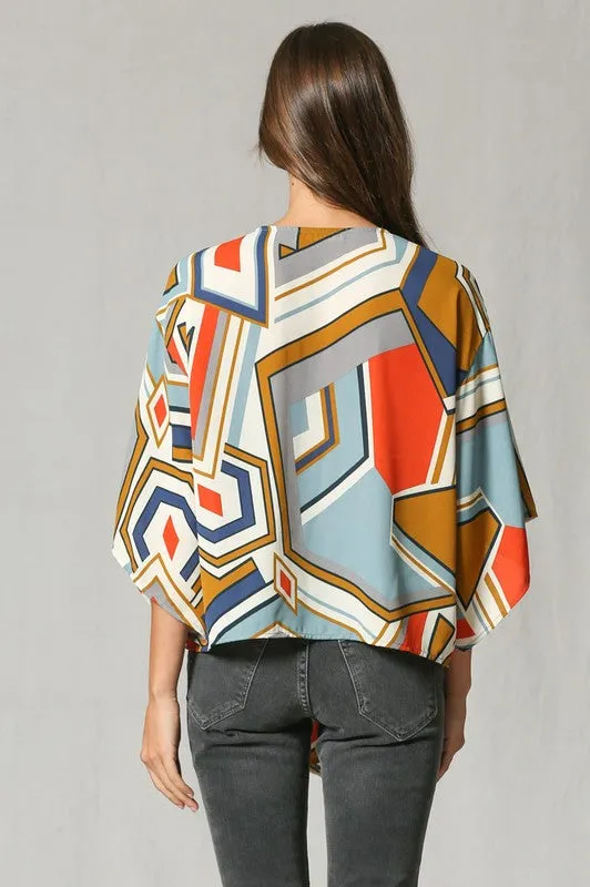 Geometric Print V Neck Blouse