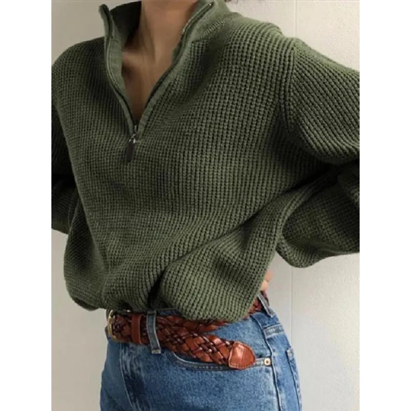 Girlary-shop casual fall outfits Autumn and Winter Women's Clothing Popular Zipper Stand Collar Long Sleeve Loose Sweater for Women