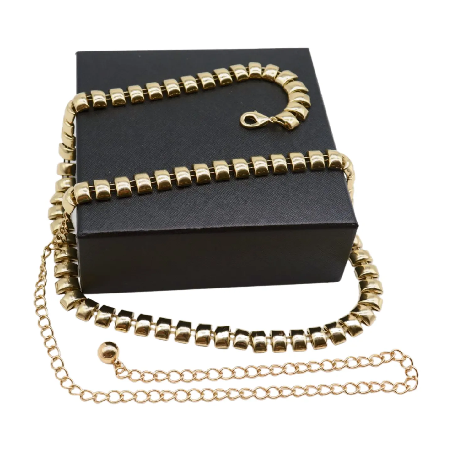 Gold Metal Chain Belt Square Charm S M