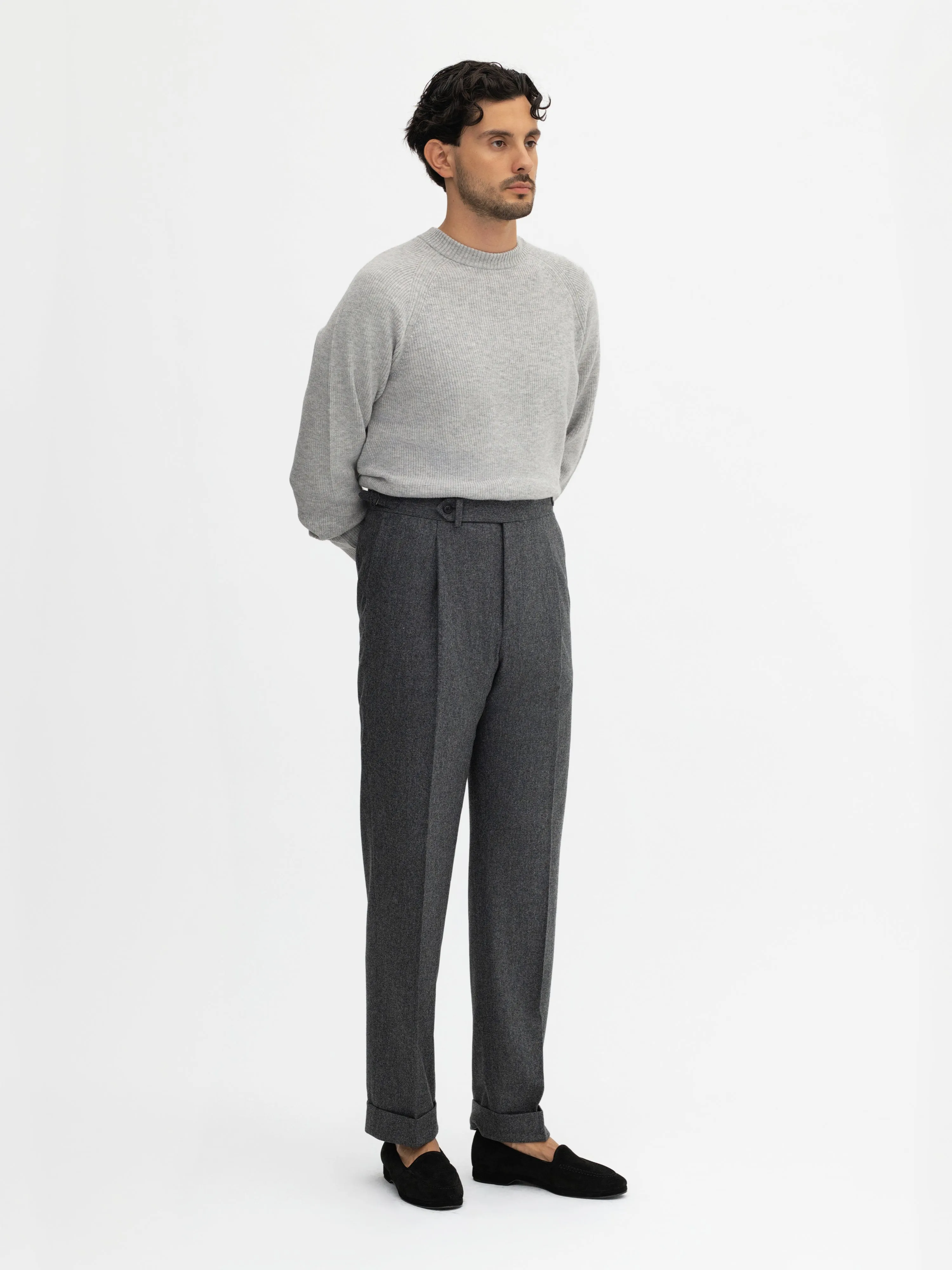 Grey Flannel Wool Oscar Trousers