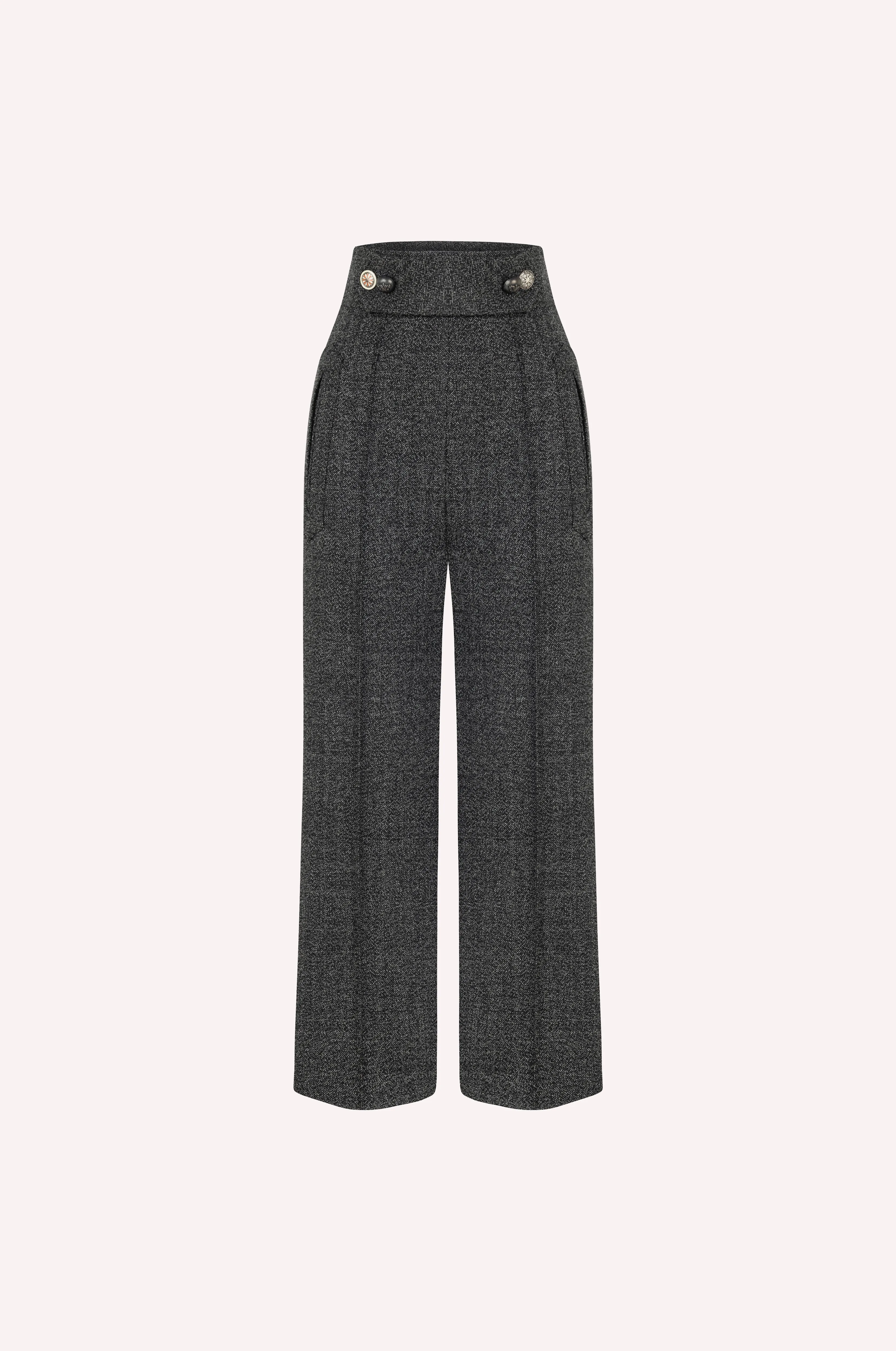 High-Waisted Wool Tweed Trousers