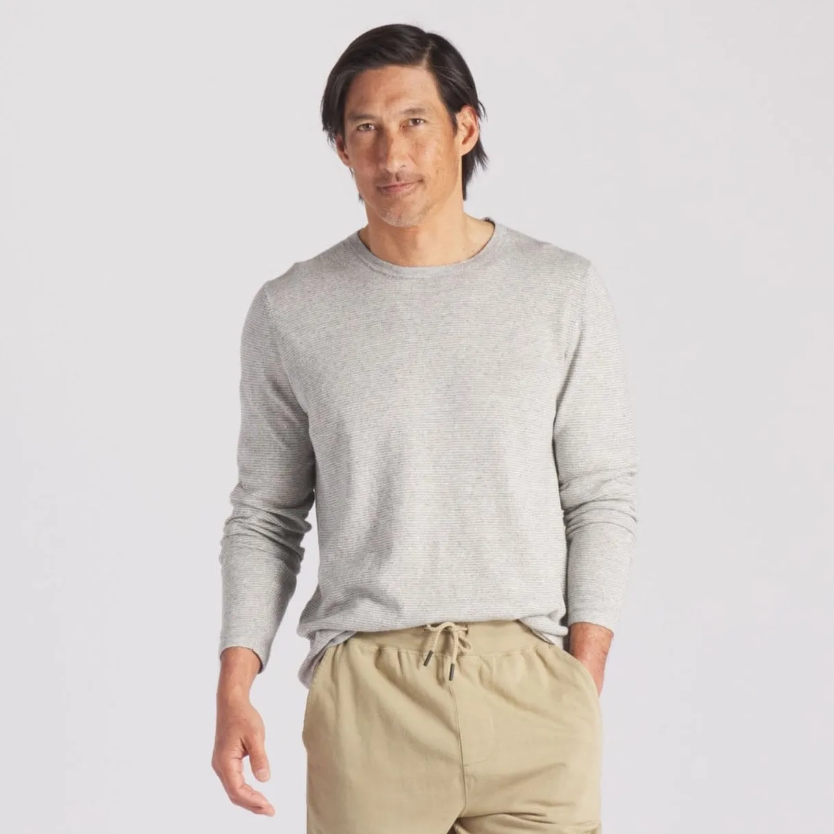 James Lightweight Crew Sweater - Gray Feeder Stripe