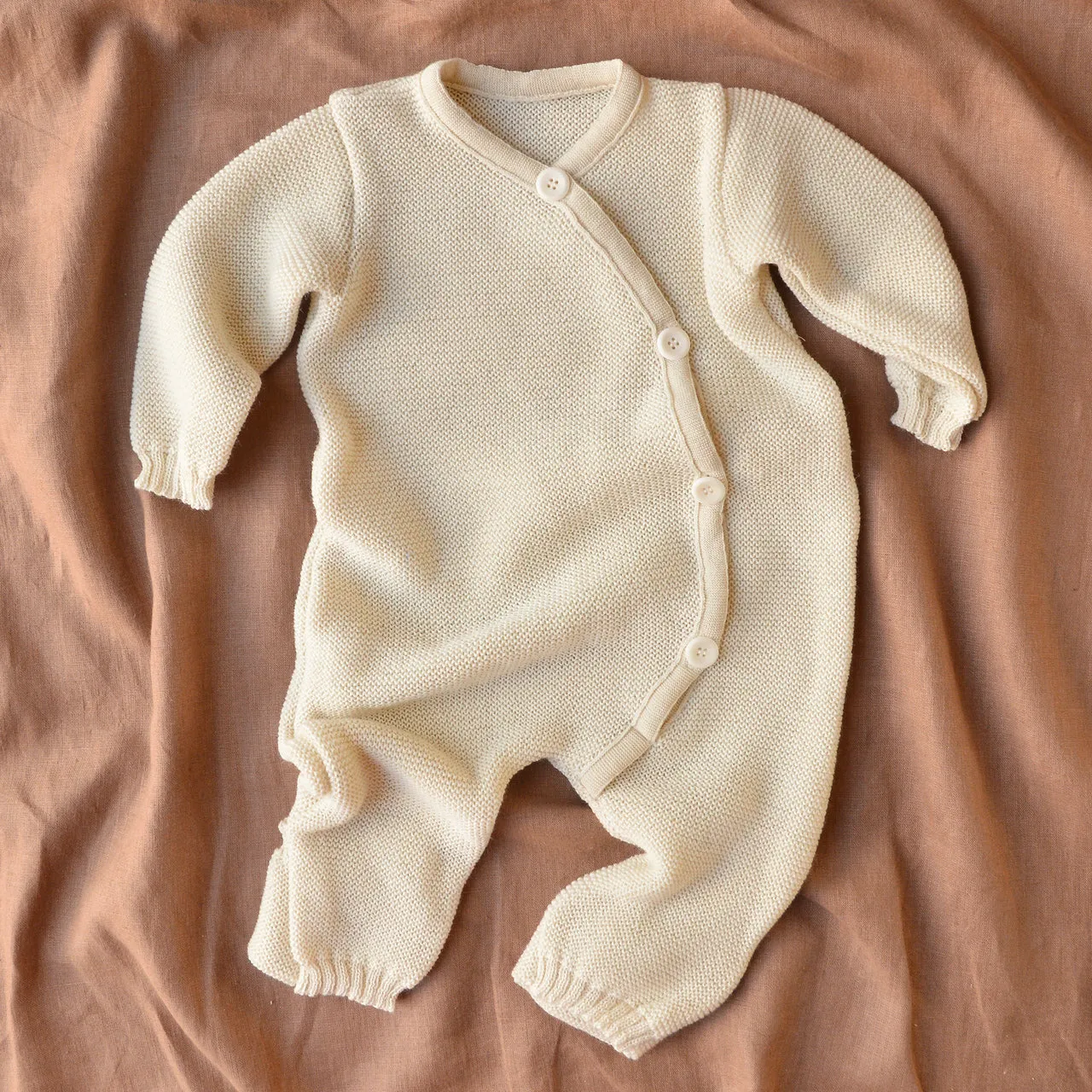 Knitted Overalls in Organic Merino Wool - Natural (0-6m)