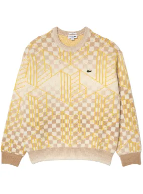 Lacoste Sweater - Unisex Monogram Alpaca - Brown Yellow - AH08125