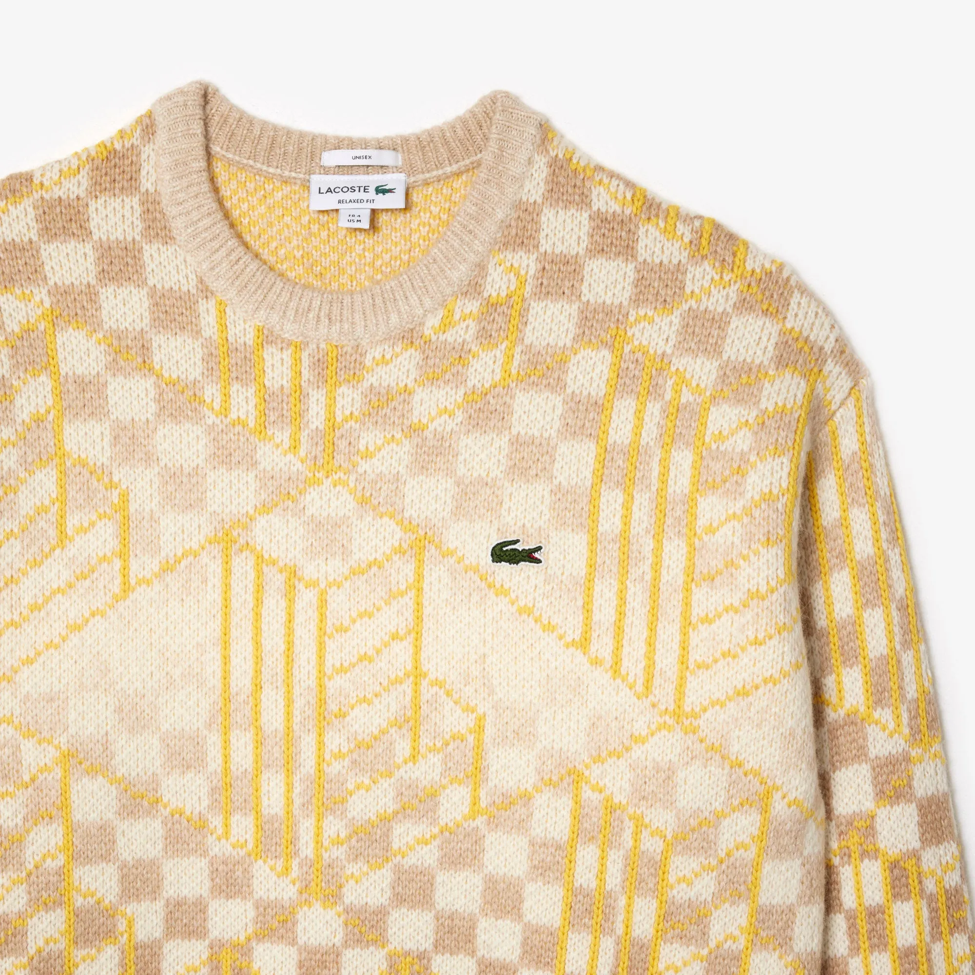 Lacoste Sweater - Unisex Monogram Alpaca - Brown Yellow - AH08125