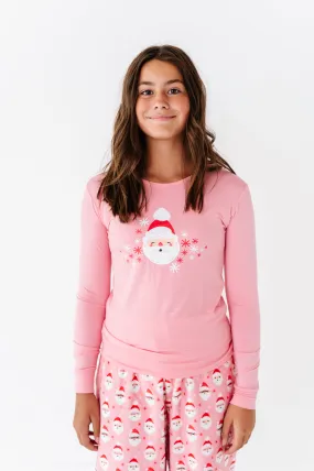 Long Sleeve Scoop Tee - Pink Santa