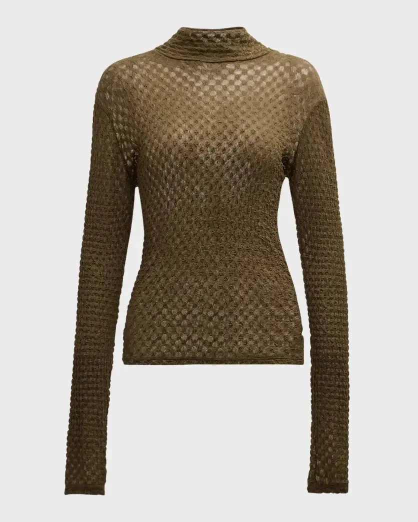 LWTS2059 Mesh lace turtleneck