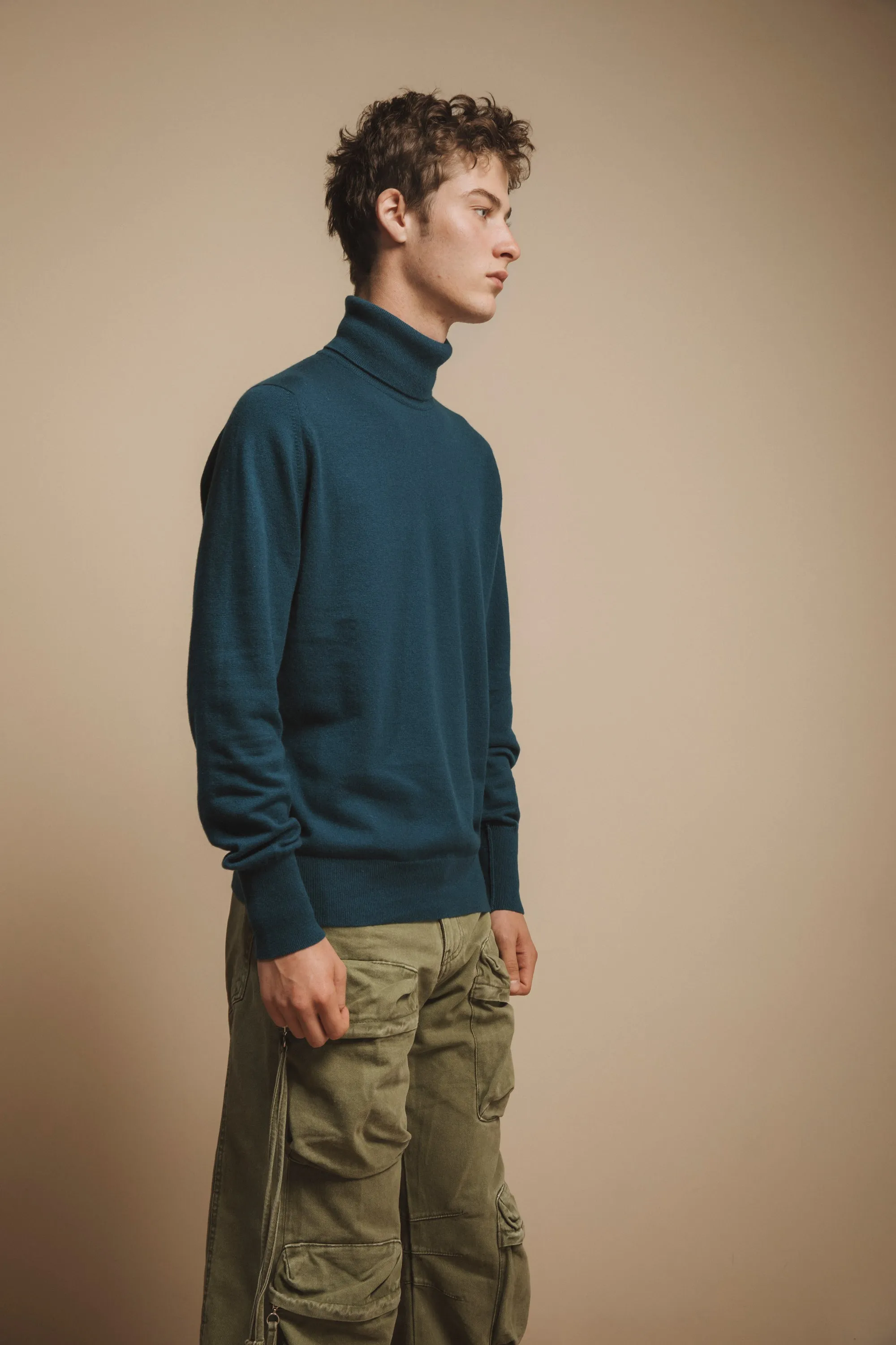 Made in Scotland Oxton Cashmere Roll Neck - Petrol Blue