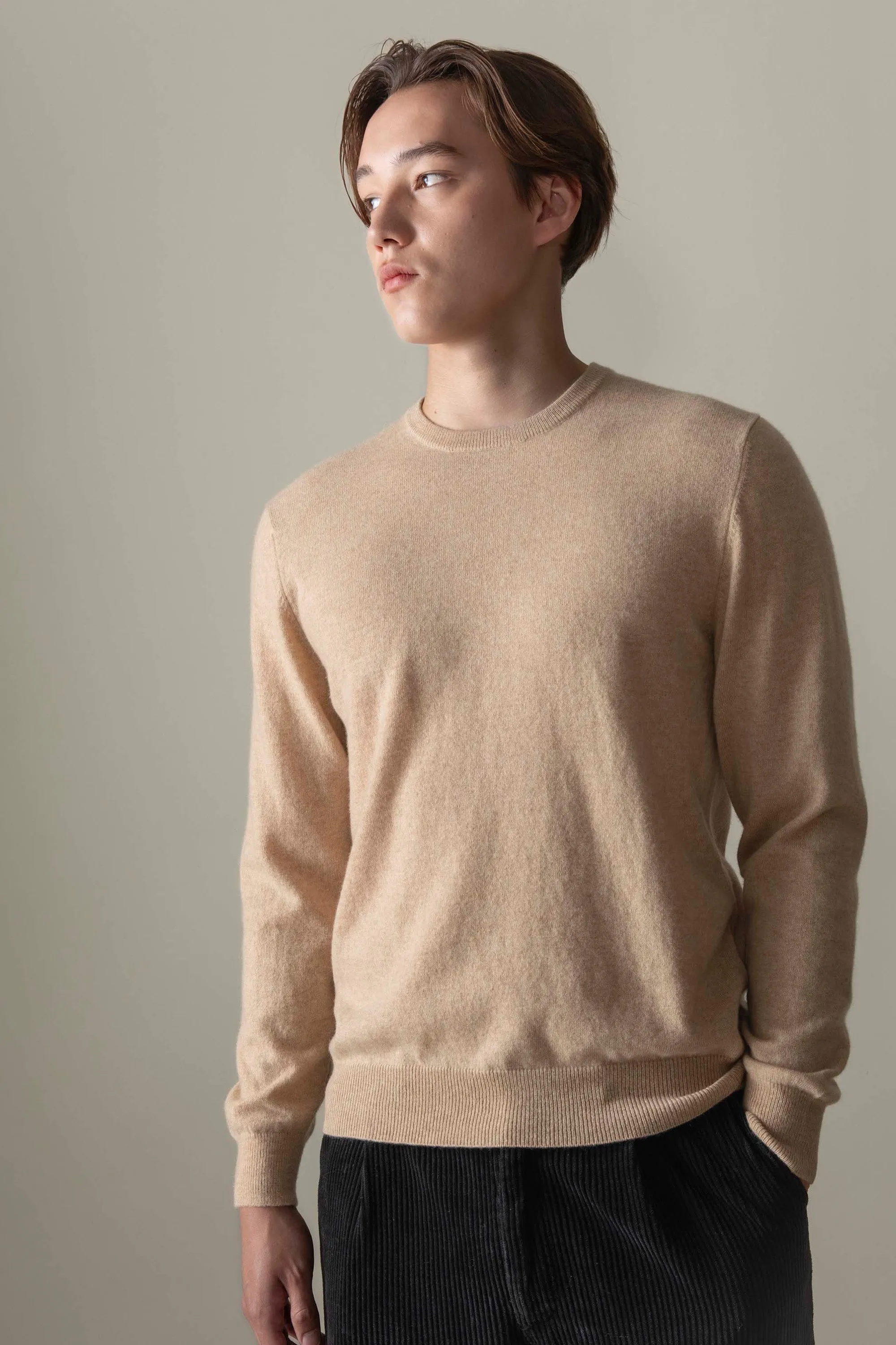 Men's Cashmere Crew Neck Jumper - Vicuna