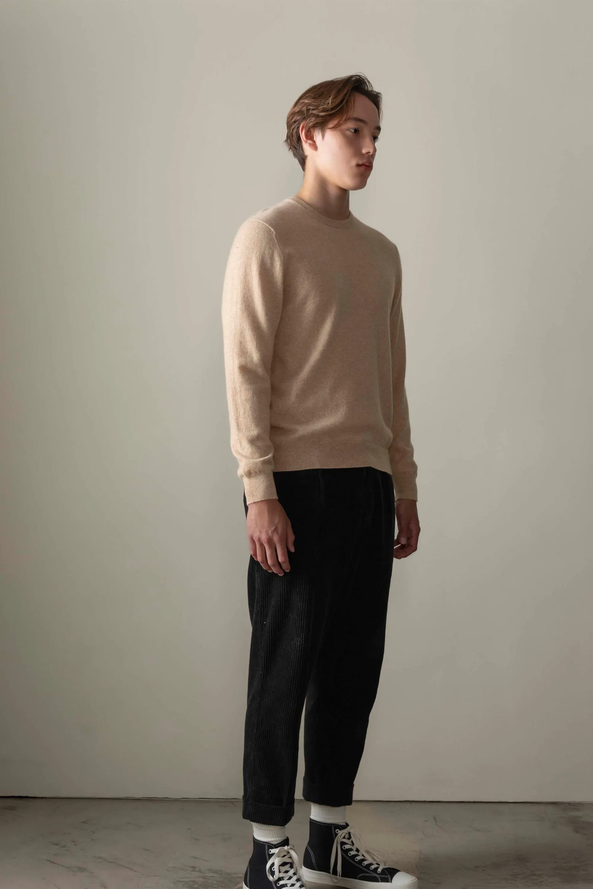 Men's Cashmere Crew Neck Jumper - Vicuna