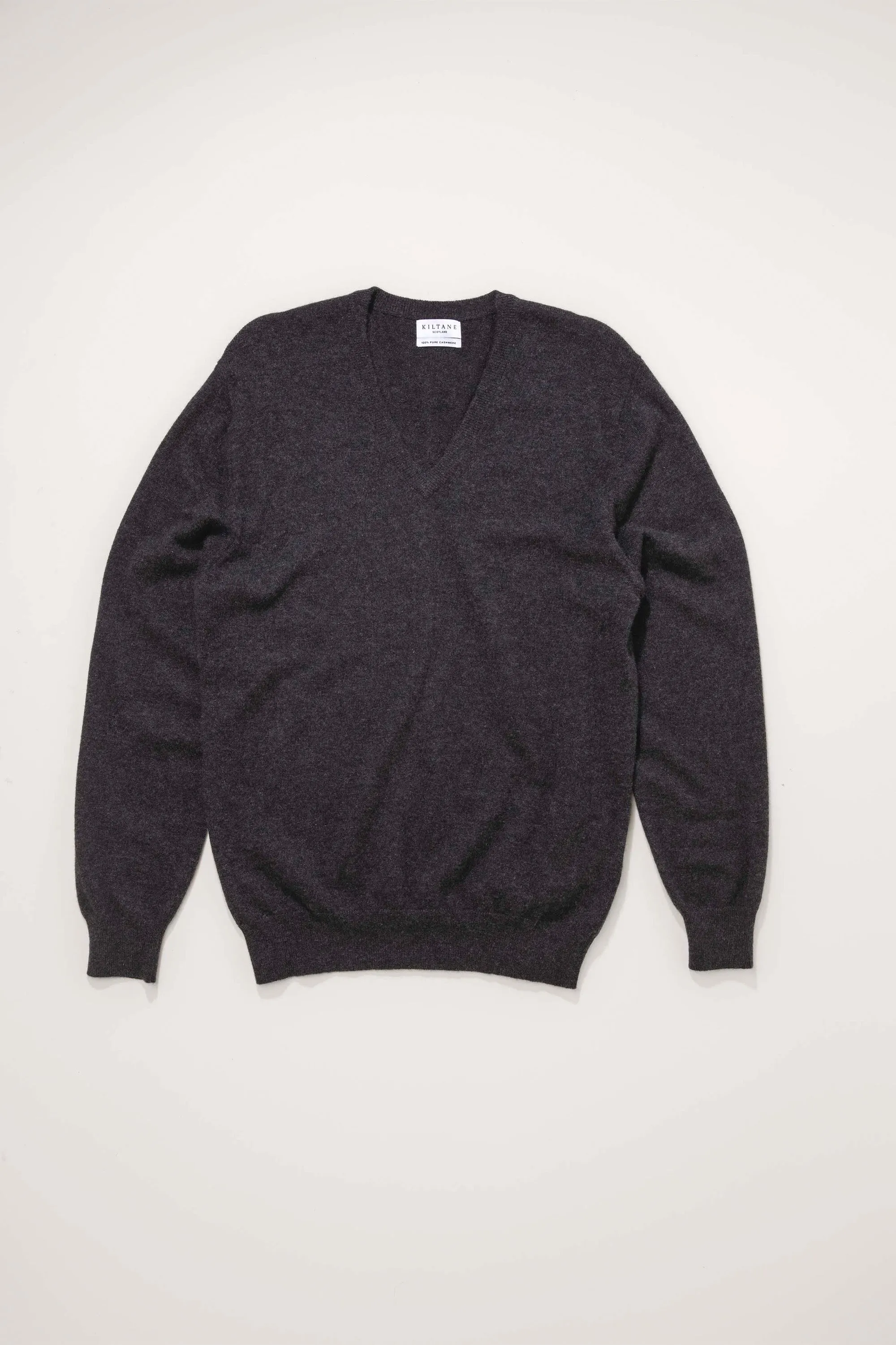 Men's Cashmere V Neck Jumper - Charcoal