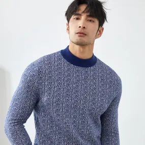 Men's Contrasted Geometric Jacquard 100% Cashmere Mock Neck Sweater