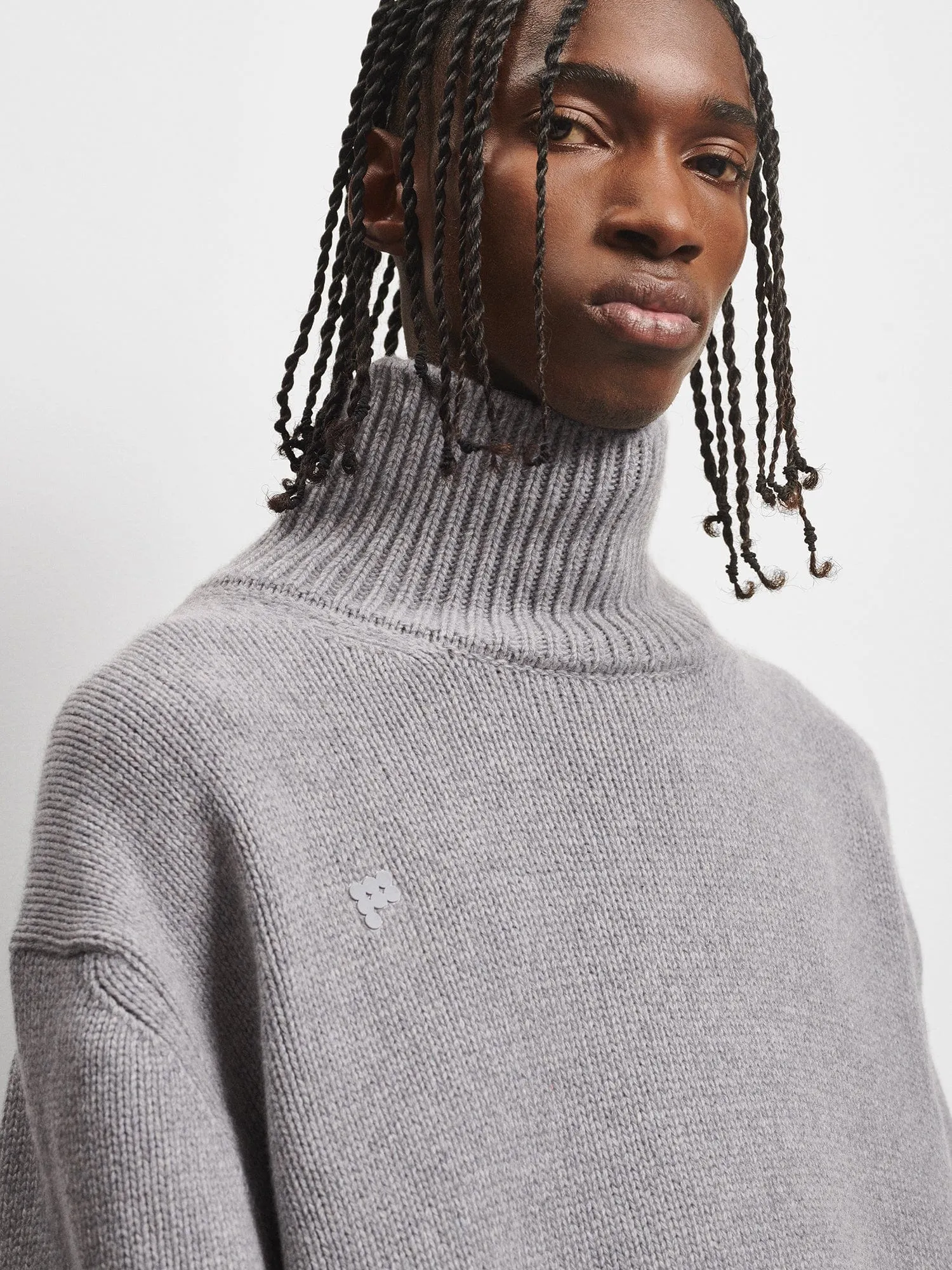 Men's Recycled Cashmere Turtleneck Sweater—grey marl