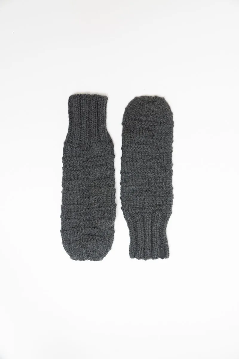 Merino Handknit Purlstripe Mittens in Charcoal Grey