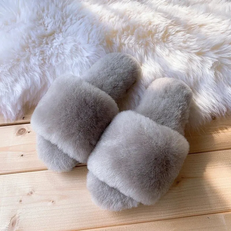 Natural Sheepskin Winter Slippers - Genuine Fur, Flat Heel, Indoor Shoes