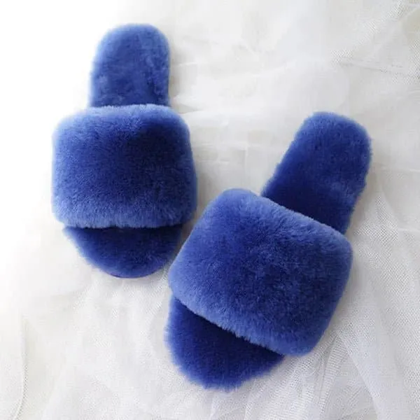 Natural Sheepskin Winter Slippers - Genuine Fur, Flat Heel, Indoor Shoes