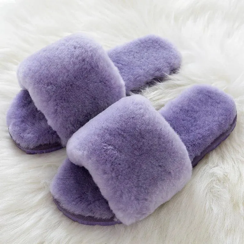 Natural Sheepskin Winter Slippers - Genuine Fur, Flat Heel, Indoor Shoes