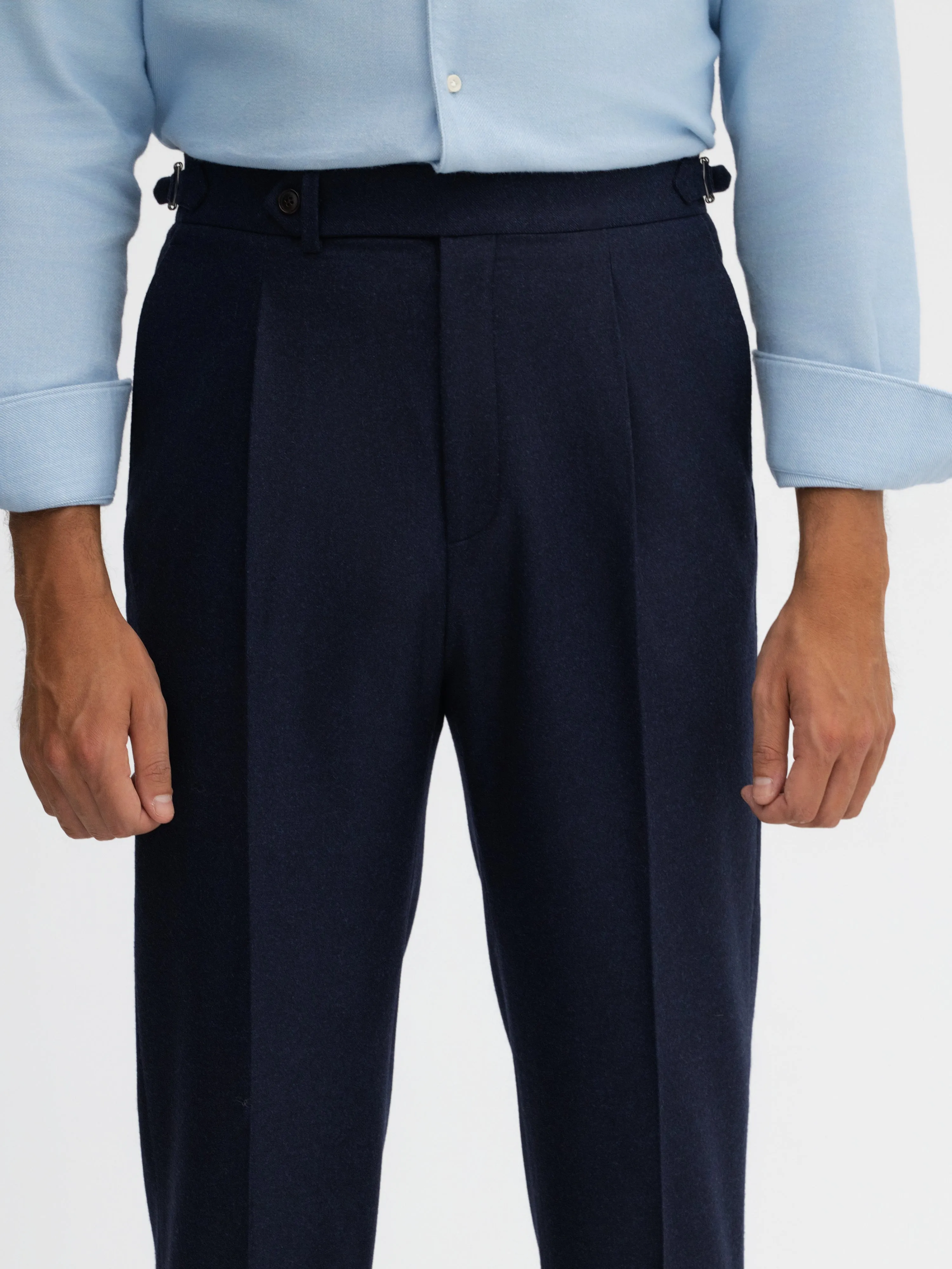 Navy Flannel Wool Oscar Trousers