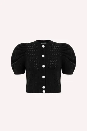 Pearl Button Knit Sweater with Puff Sleeves