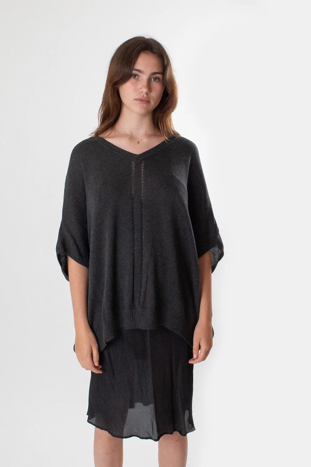 Pima Cotton V Neck Cocoon Sweater in Charcoal