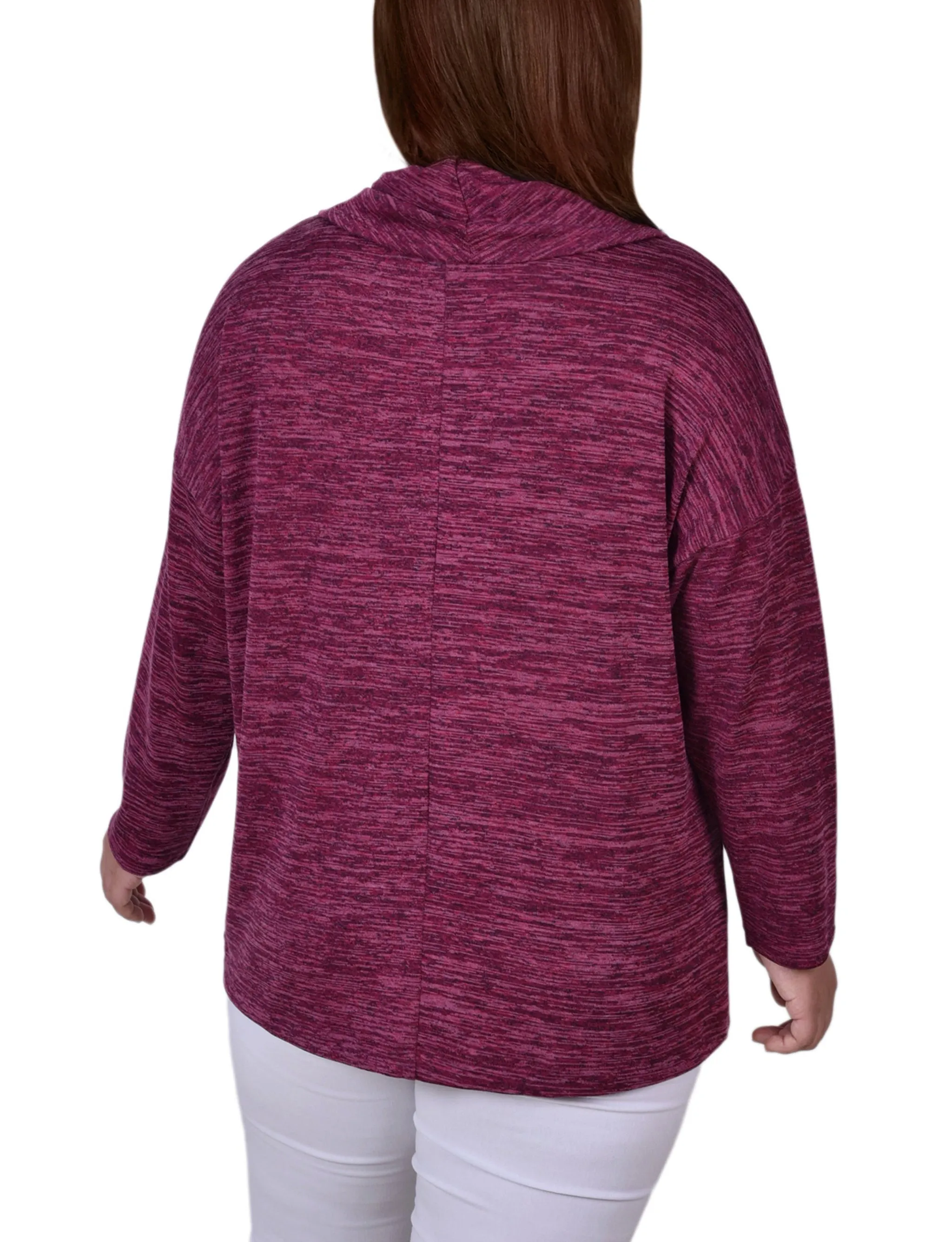 Plus Size Long Sleeve Cowl Neck Top With Button Detail