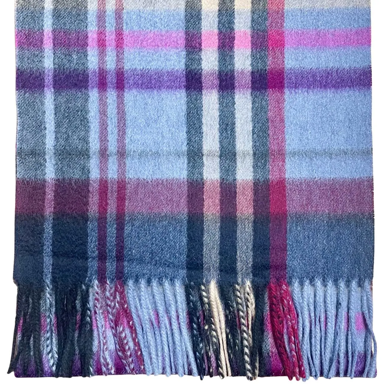 Pure Cashmere Scarf - Slate Blue and Navy Blue Check