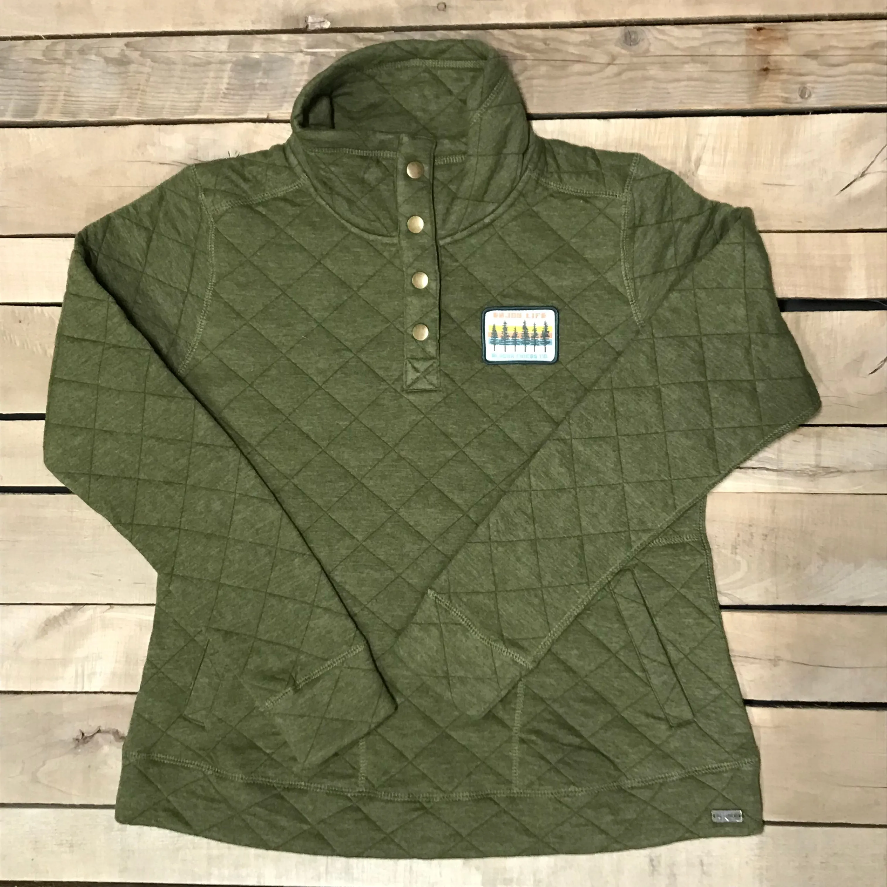 Quilted Henley Snap Pullover