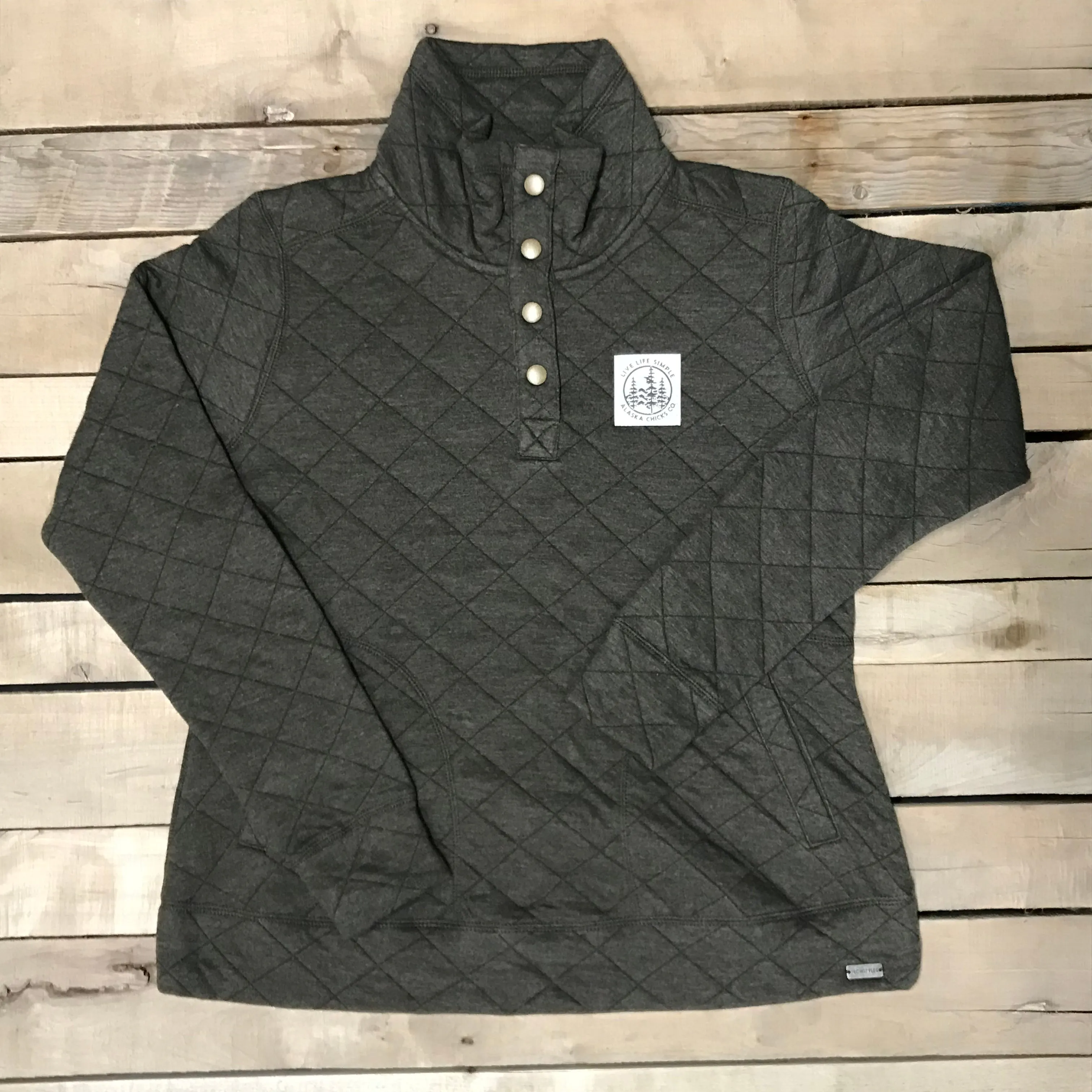 Quilted Henley Snap Pullover