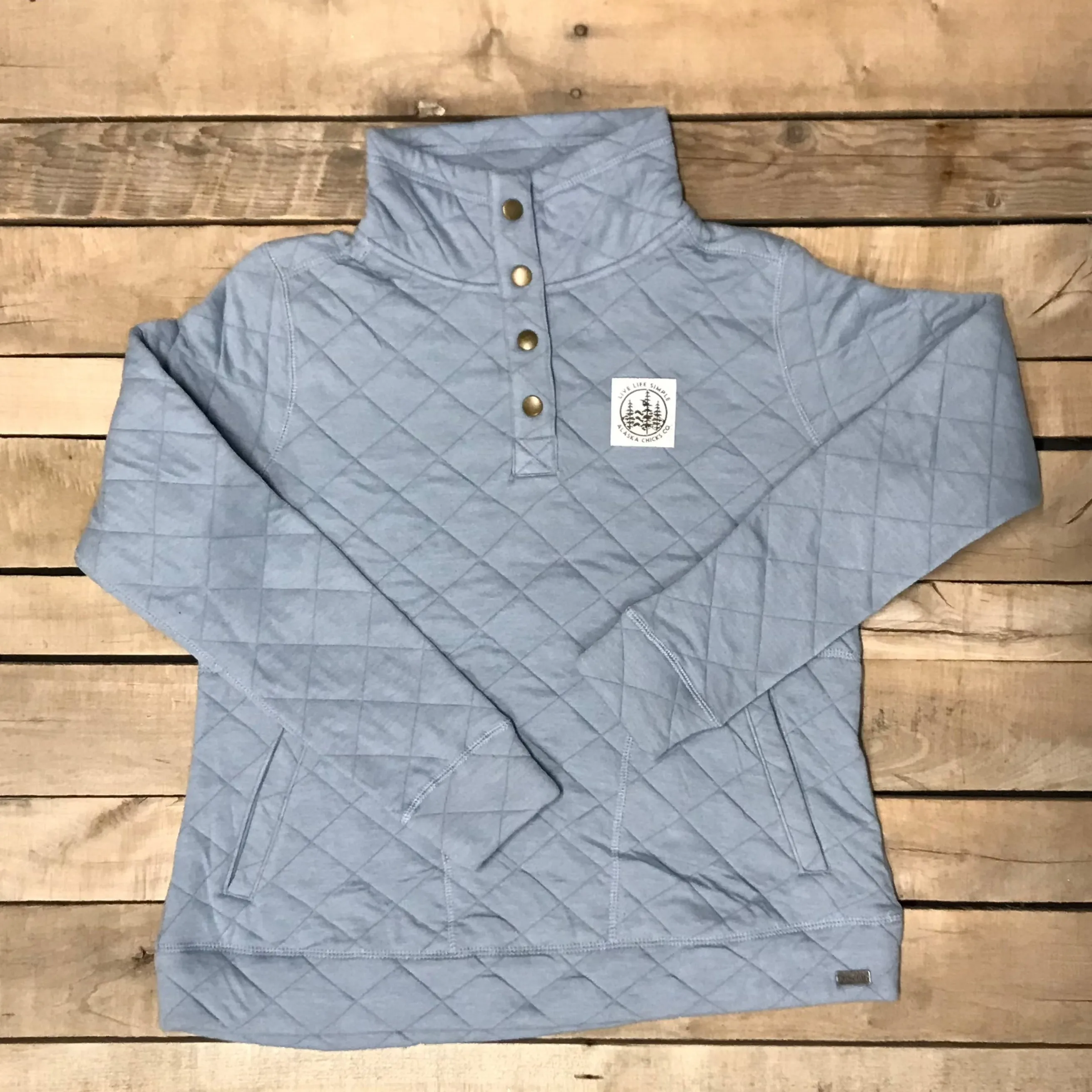 Quilted Henley Snap Pullover