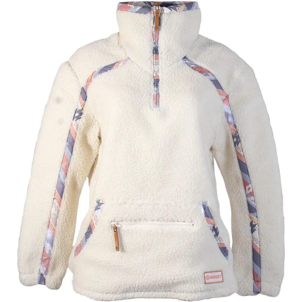 "Ladies Sherpa Pullover" Cream w/Pink & Aztec