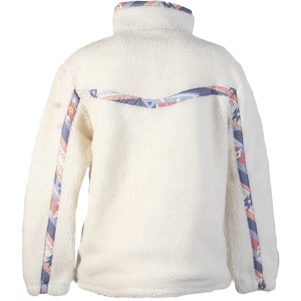 "Ladies Sherpa Pullover" Cream w/Pink & Aztec