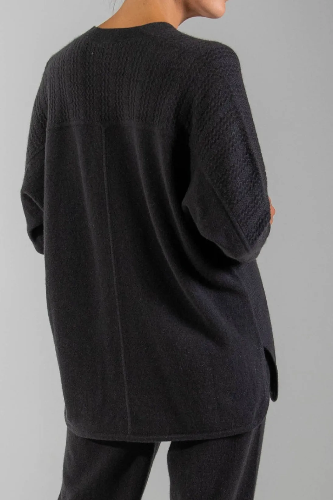 RECYCLED CASHMERE TEXTURED SLEEVE DOLMAN SWEATER