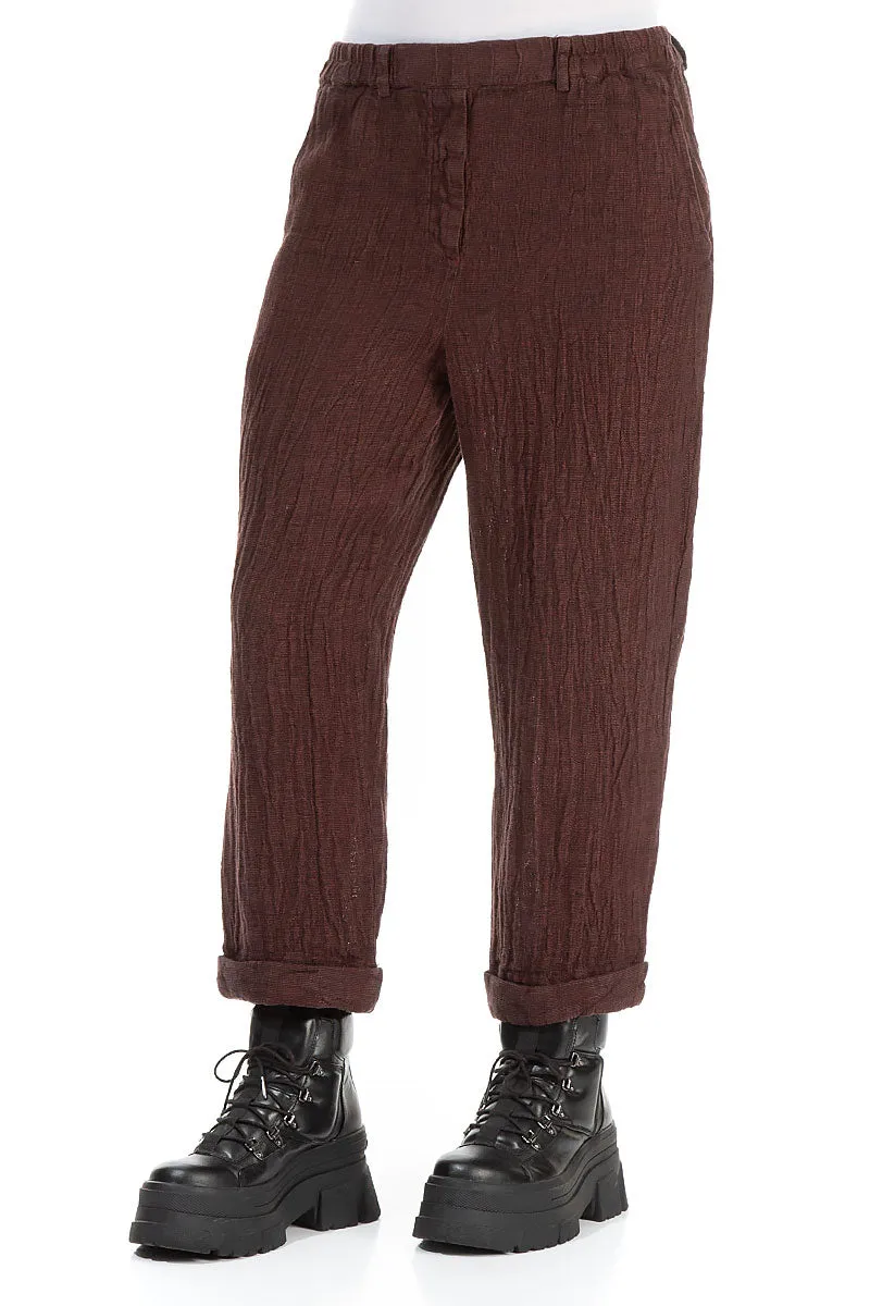 Roll Up Merlot Mélange Linen Trousers