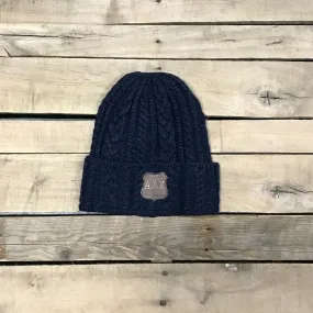 Shield Patch Cable Knit Beanie