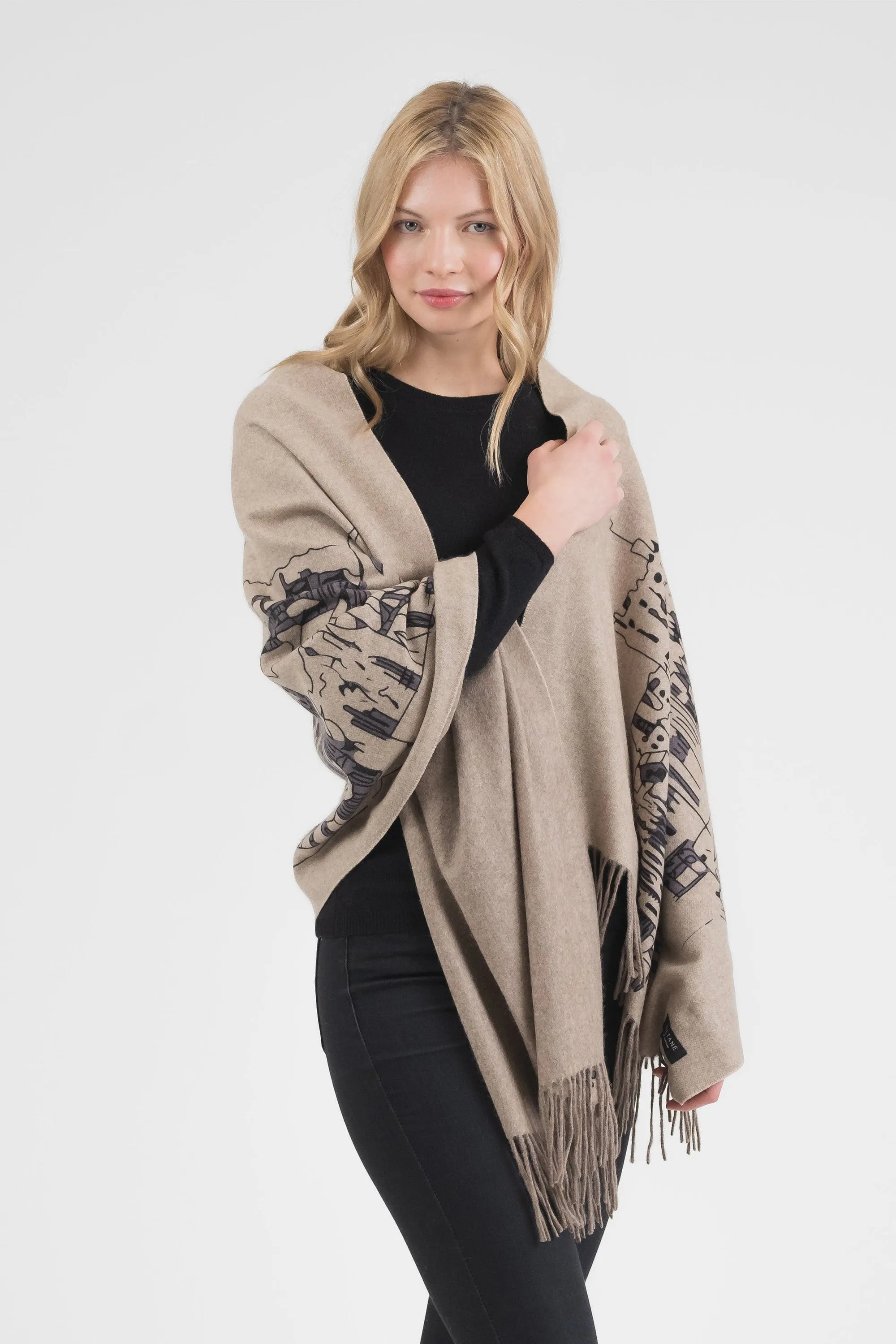 Skyline Cashmere Double Sided Stole - Beige