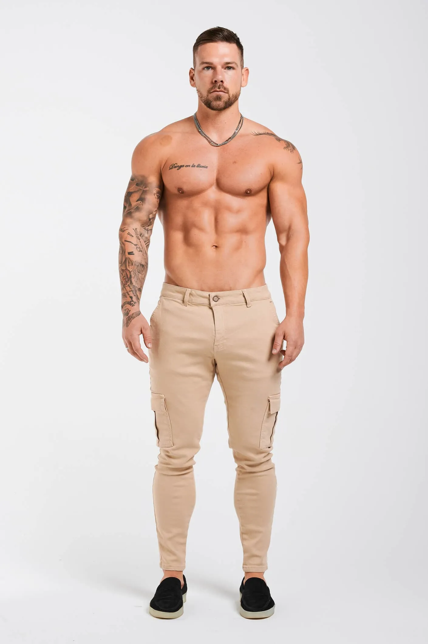 SLIM-FIT CARGO TROUSERS - BEIGE