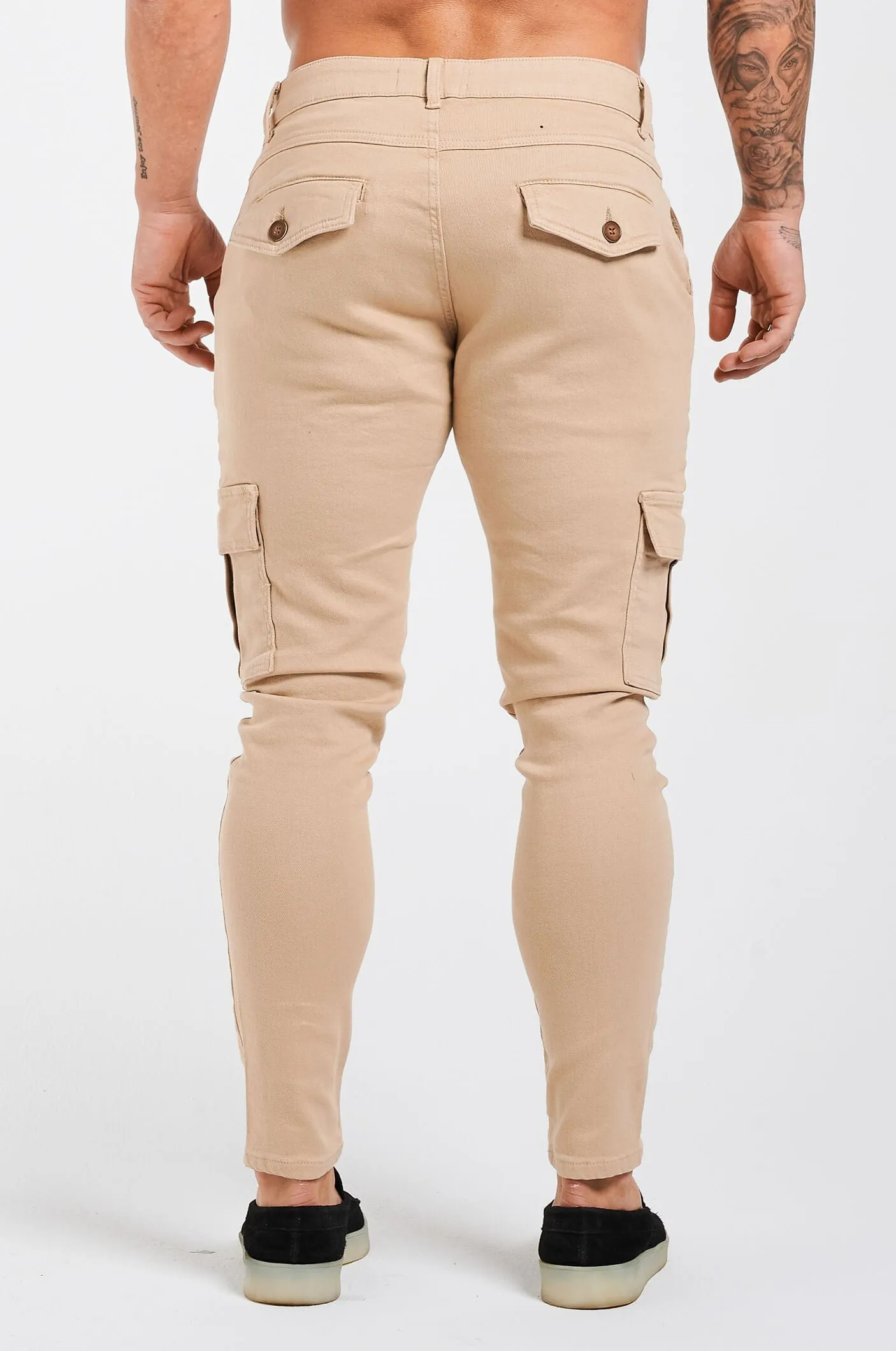 SLIM-FIT CARGO TROUSERS - BEIGE