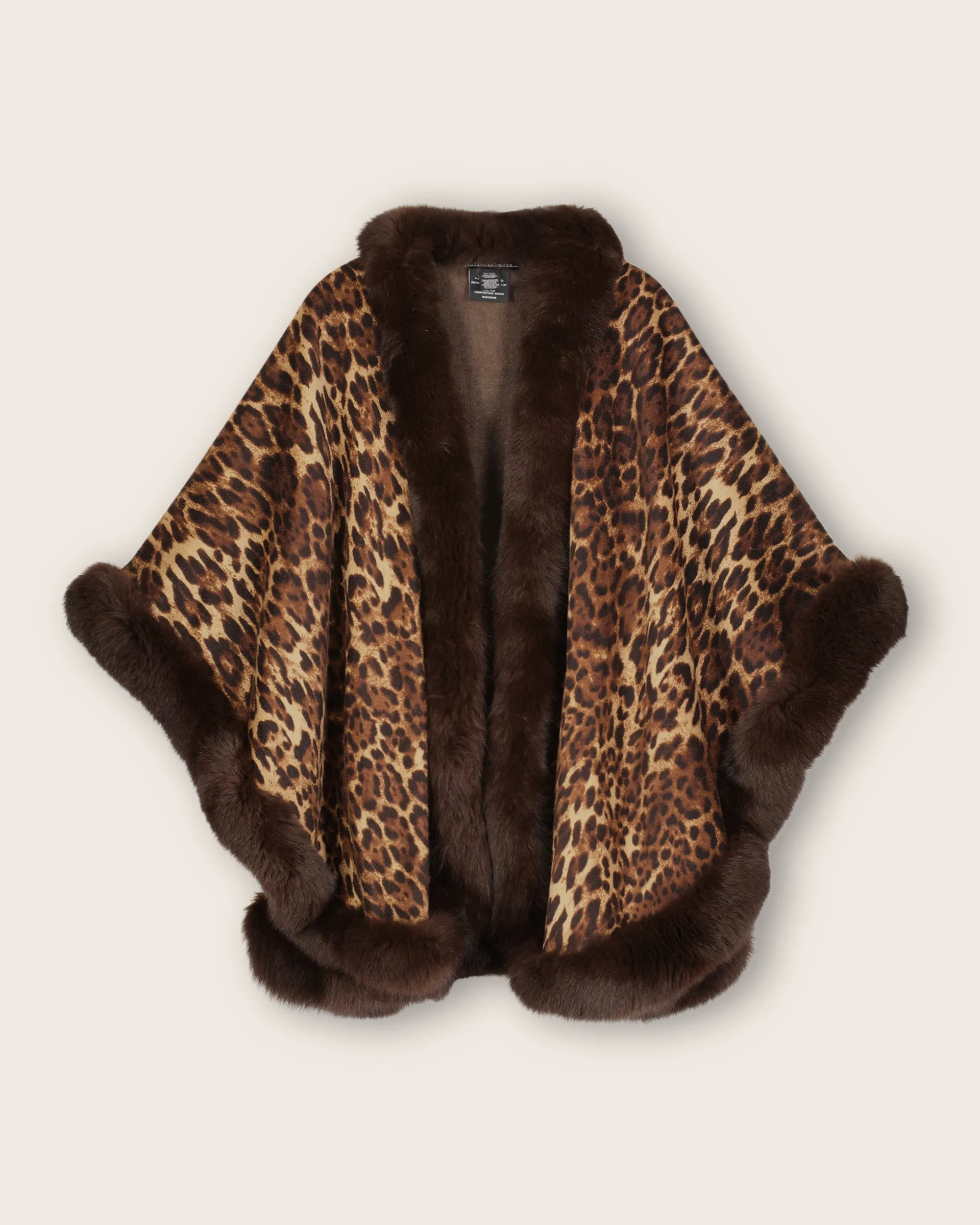 St Honore Printed Fur Trimmed Cashmere Cape