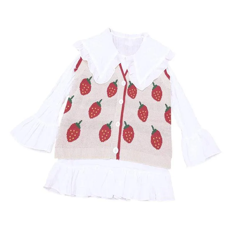 Strawberry Knitted Waistcoat&Peter Pan Collar Shirt