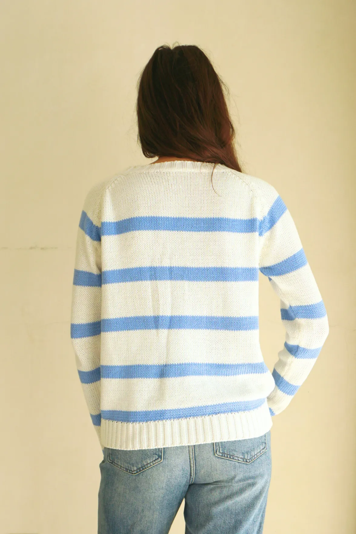 Stripe Sloane Crewneck in Coastal Blue