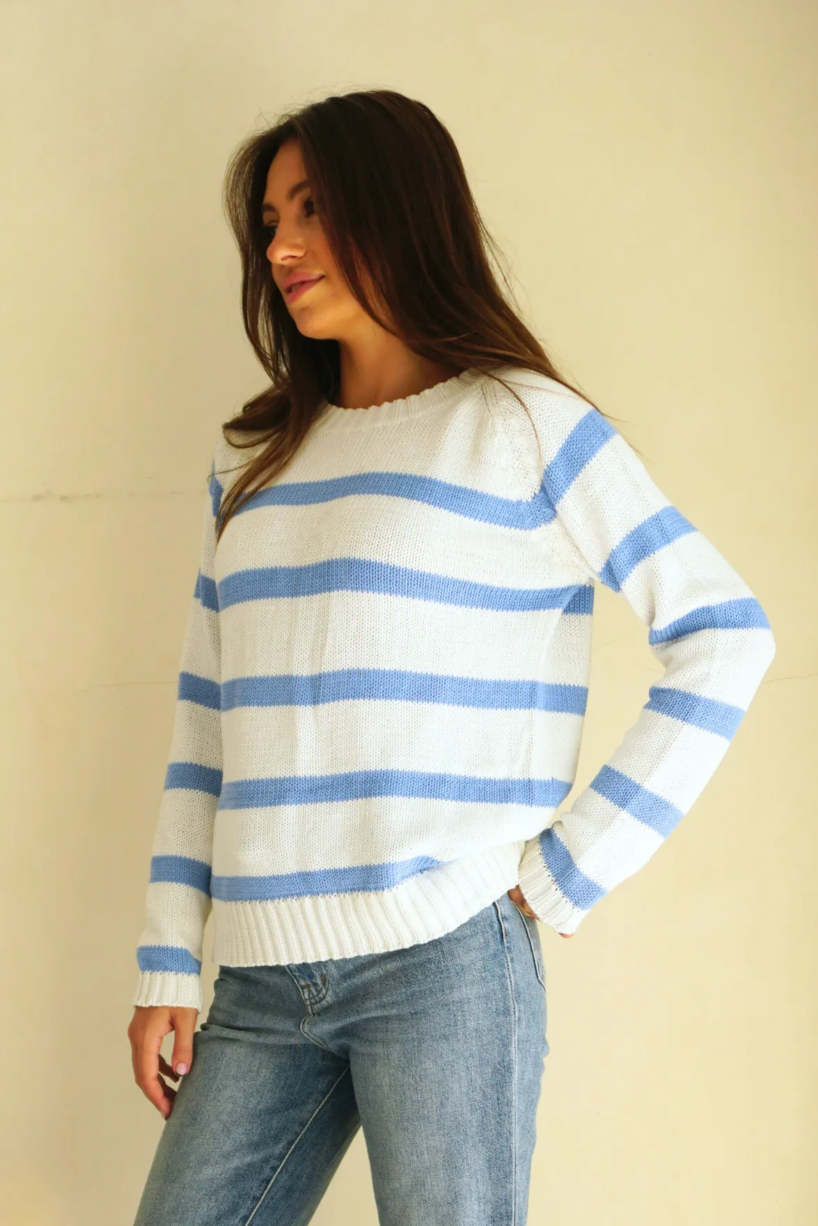 Stripe Sloane Crewneck in Coastal Blue