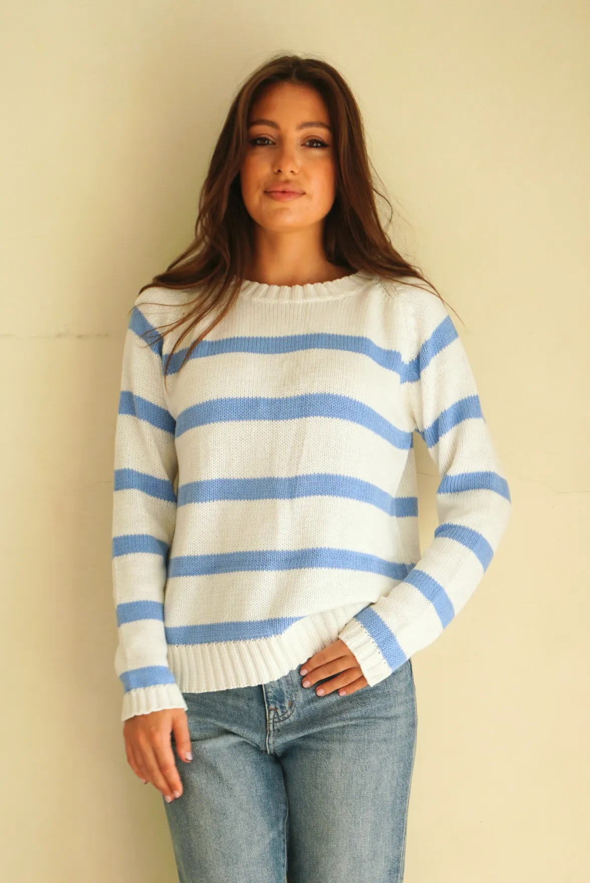 Stripe Sloane Crewneck in Coastal Blue